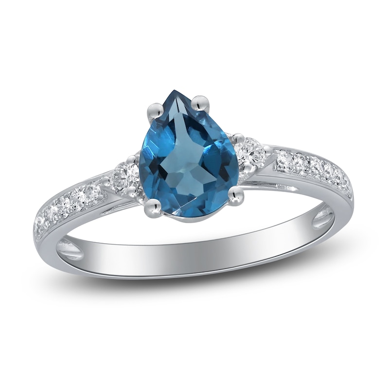 Main Image 1 of Pear-Shaped Natural London Blue Topaz & Diamond Engagement Ring 3/8 ct tw 14K White Gold