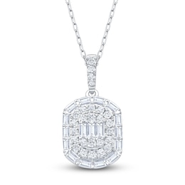Baguette & Round-Cut Multi-Diamond Necklace 1/2 ct tw 14K White Gold 18"