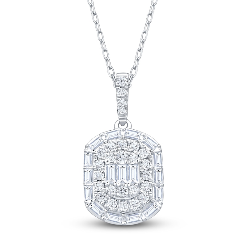 Main Image 1 of Baguette & Round-Cut Multi-Diamond Necklace 1/2 ct tw 14K White Gold 18"