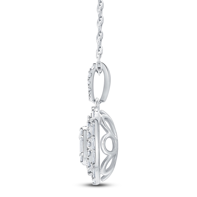 Main Image 2 of Baguette & Round-Cut Multi-Diamond Necklace 1/2 ct tw 14K White Gold 18"
