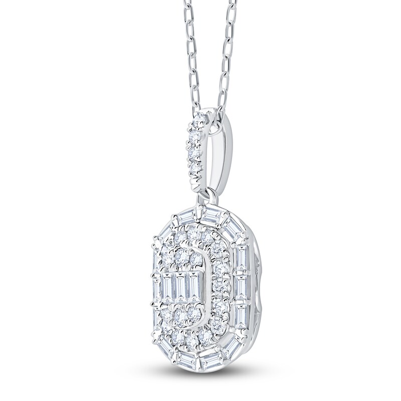 Main Image 4 of Baguette & Round-Cut Multi-Diamond Necklace 1/2 ct tw 14K White Gold 18"