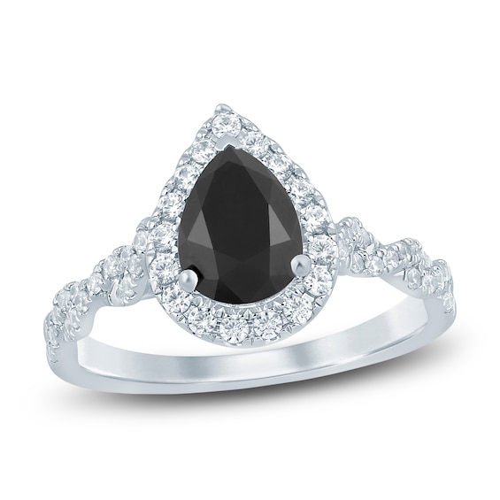Pear-Shaped Black Diamond & White Diamond Engagement Ring 1-7/8 ct tw 14K White Gold