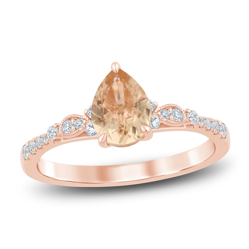 Main Image 1 of Pear-Shaped Natural Morganite & Diamond Engagement Ring 1/5 ct tw 14K Rose Gold