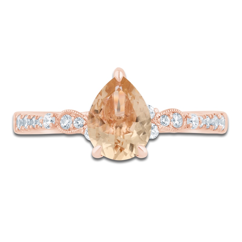 Main Image 3 of Pear-Shaped Natural Morganite & Diamond Engagement Ring 1/5 ct tw 14K Rose Gold