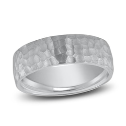 Dome Hammer Wedding Band 14K White Gold 7mm