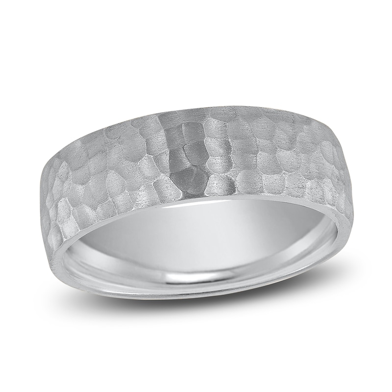 Main Image 1 of Dome Hammer Wedding Band 14K White Gold 7mm