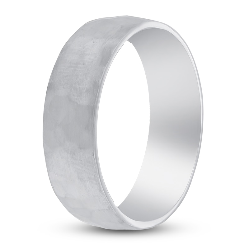 Main Image 2 of Dome Hammer Wedding Band 14K White Gold 7mm