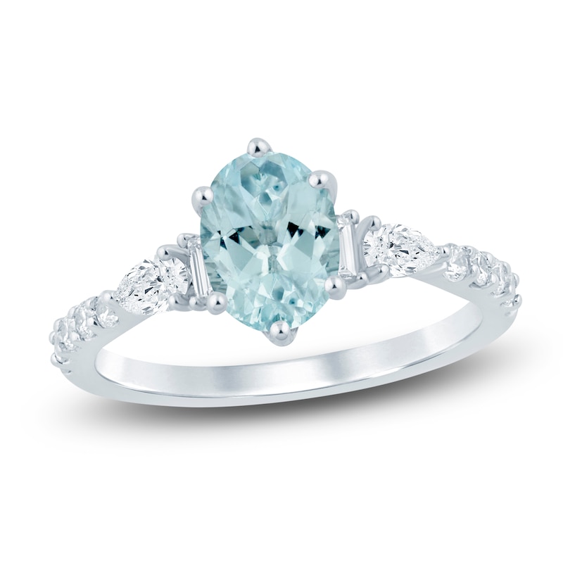 Brilliant Moments Oval-Cut Natural Aquamarine & Diamond Engagement Ring 1/2 ct tw 14K White Gold