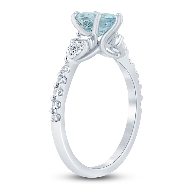 Main Image 2 of Brilliant Moments Oval-Cut Natural Aquamarine & Diamond Engagement Ring 1/2 ct tw 14K White Gold
