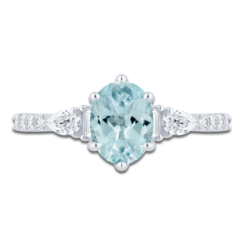 Main Image 3 of Brilliant Moments Oval-Cut Natural Aquamarine & Diamond Engagement Ring 1/2 ct tw 14K White Gold