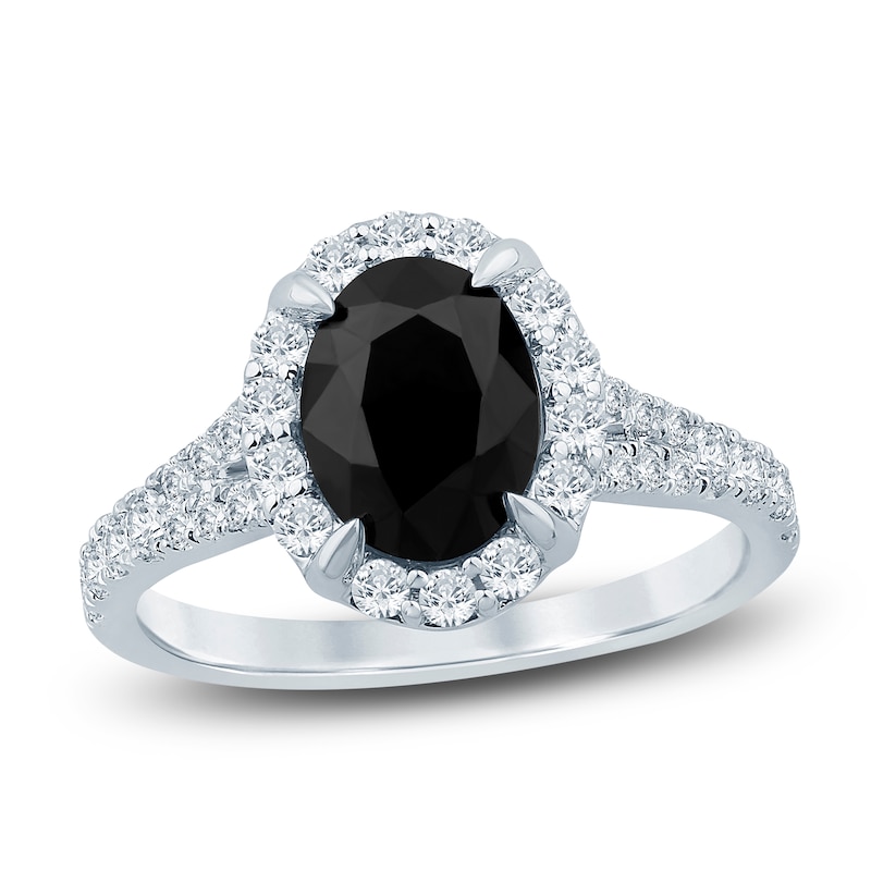 Brilliant Moments Oval-Cut Black Diamond & White Diamond Halo Engagement Ring 2-5/8 ct tw 14K White Gold