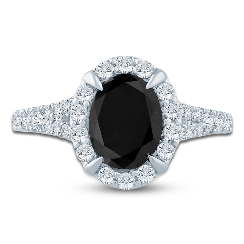 Main Image 3 of Brilliant Moments Oval-Cut Black Diamond & White Diamond Halo Engagement Ring 2-5/8 ct tw 14K White Gold