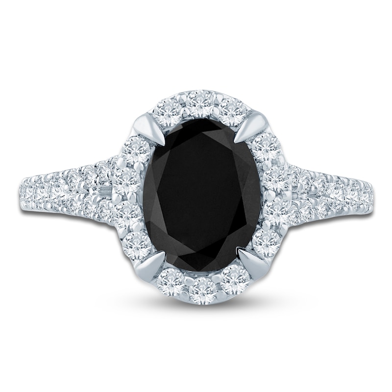 Brilliant Moments Oval-Cut Black Diamond & White Diamond Halo Engagement Ring 2-5/8 ct tw 14K White Gold