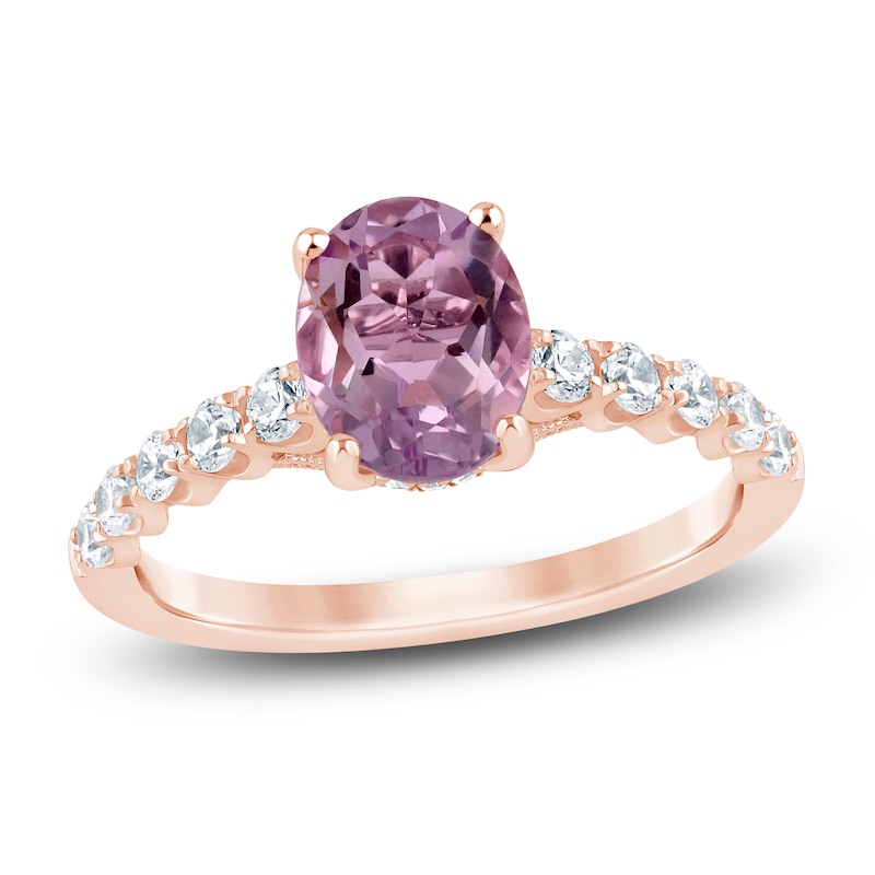 Main Image 1 of Brilliant Moments Oval-Cut Natural Light Amethyst & Diamond Engagement Ring 1/2 ct tw 14K Rose Gold