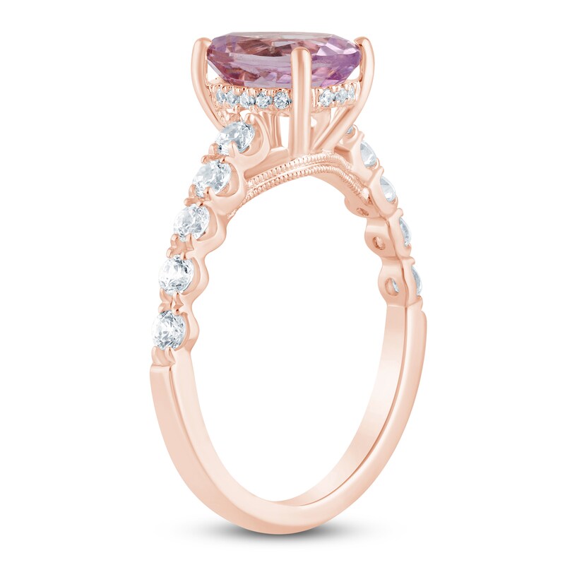 Main Image 2 of Brilliant Moments Oval-Cut Natural Light Amethyst & Diamond Engagement Ring 1/2 ct tw 14K Rose Gold