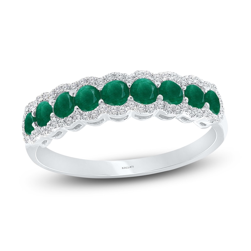 Main Image 1 of Kallati Round-Cut Natural Emerald & Diamond Ring 1/5 ct tw 14K White Gold