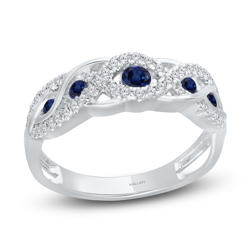 Main Image 1 of Kallati Round-Cut Natural Blue Sapphire & Diamond Ring 1/4 ct tw 14K White Gold