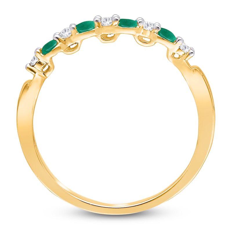 Main Image 4 of Kallati Round-Cut Natural Emerald & Diamond Ring 1/10 ct tw 14K Yellow Gold