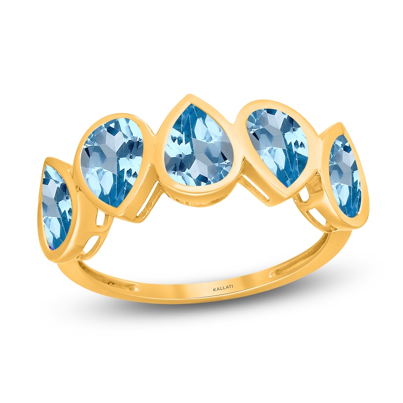 Kallati Pear-Shaped Natural Blue Topaz Ring 14K Yellow Gold