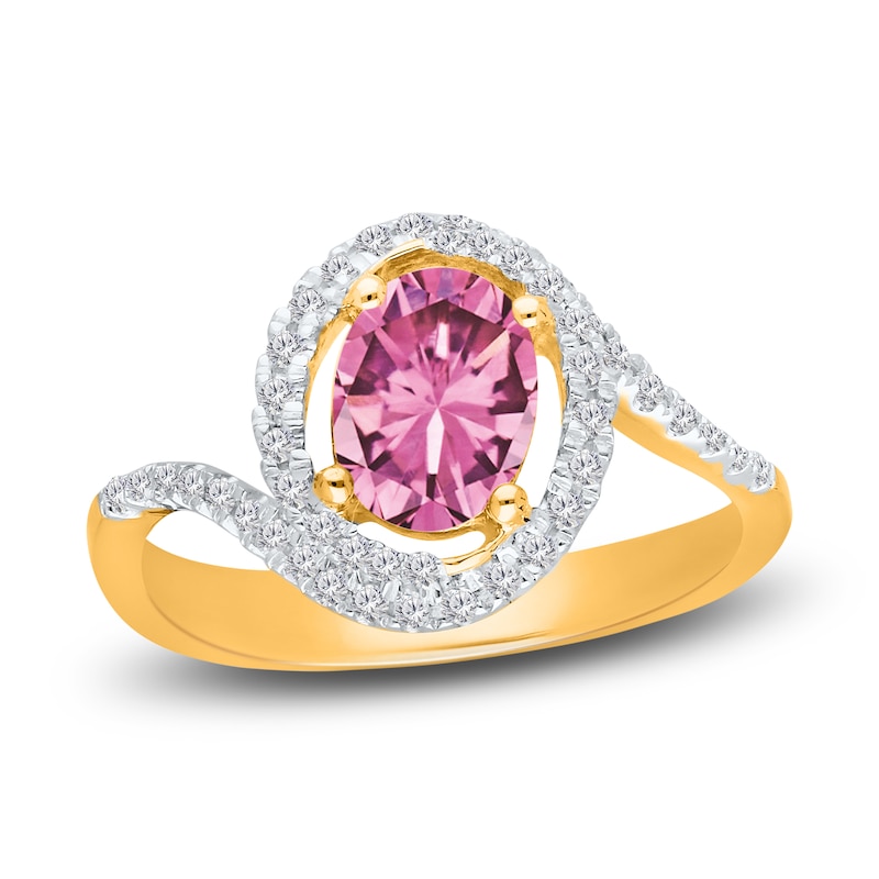 Main Image 1 of Kallati Oval-Cut Natural Pink Sapphire & Diamond Ring 1/4 ct tw 14K Yellow Gold
