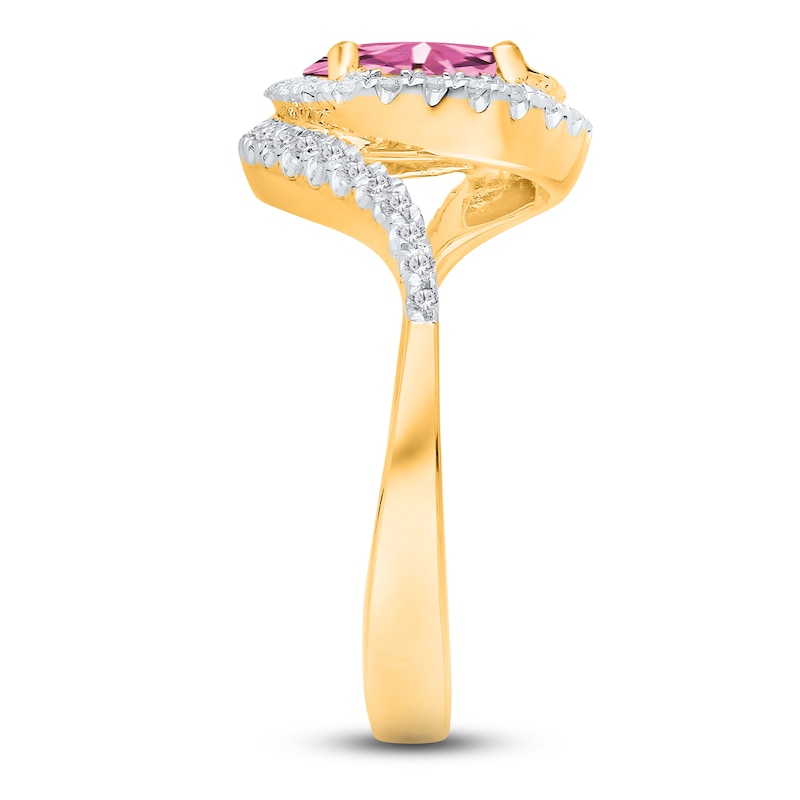 Main Image 3 of Kallati Oval-Cut Natural Pink Sapphire & Diamond Ring 1/4 ct tw 14K Yellow Gold
