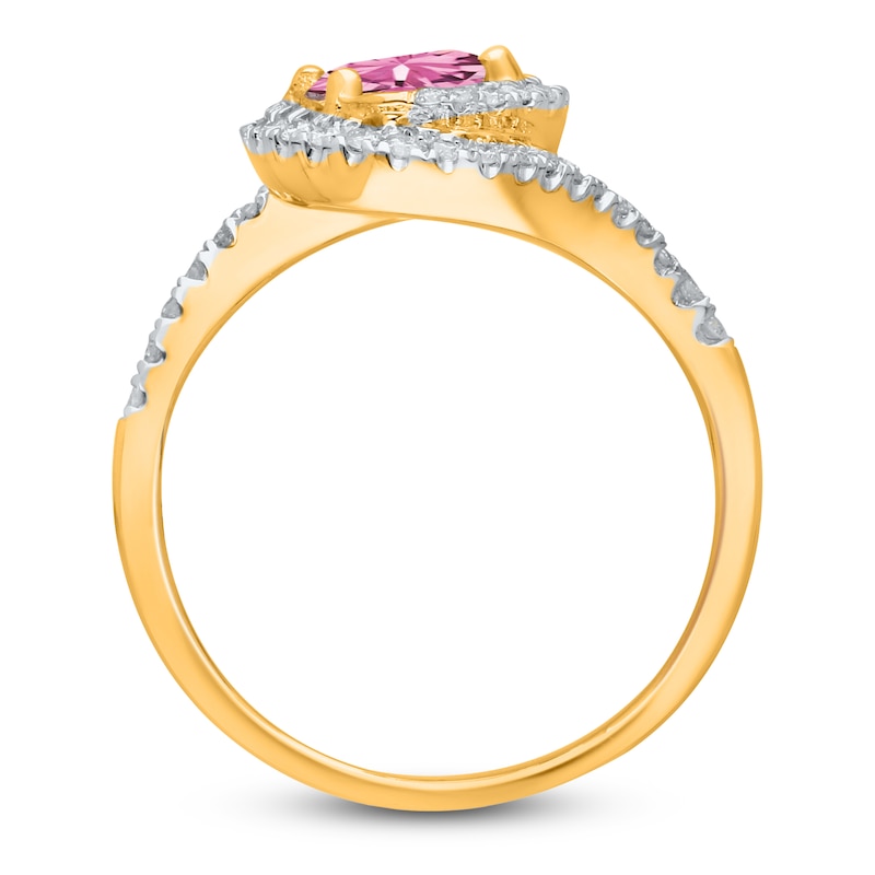 Main Image 4 of Kallati Oval-Cut Natural Pink Sapphire & Diamond Ring 1/4 ct tw 14K Yellow Gold