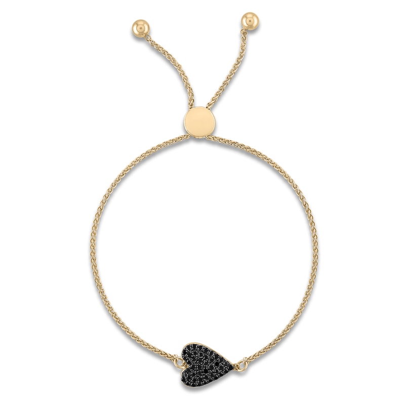 Main Image 2 of Black Diamond Sideways Heart Bolo Bracelet 1/3 ct tw 14K Yellow Gold 9.5"