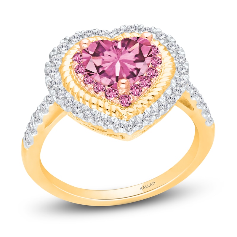 Kallati Heart-Shaped Natural Pink Sapphire & Diamond Ring 3/8 ct tw 14K Yellow Gold