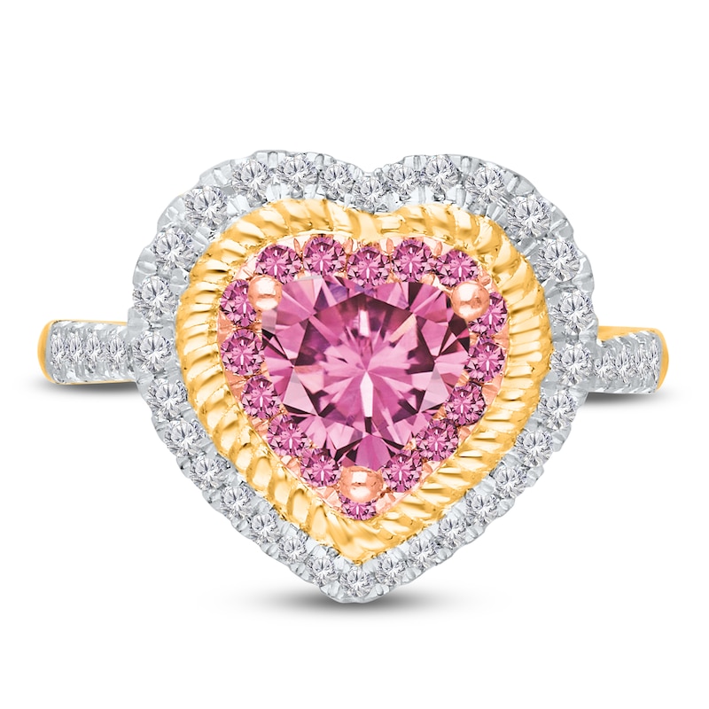 Main Image 2 of Kallati Heart-Shaped Natural Pink Sapphire & Diamond Ring 3/8 ct tw 14K Yellow Gold