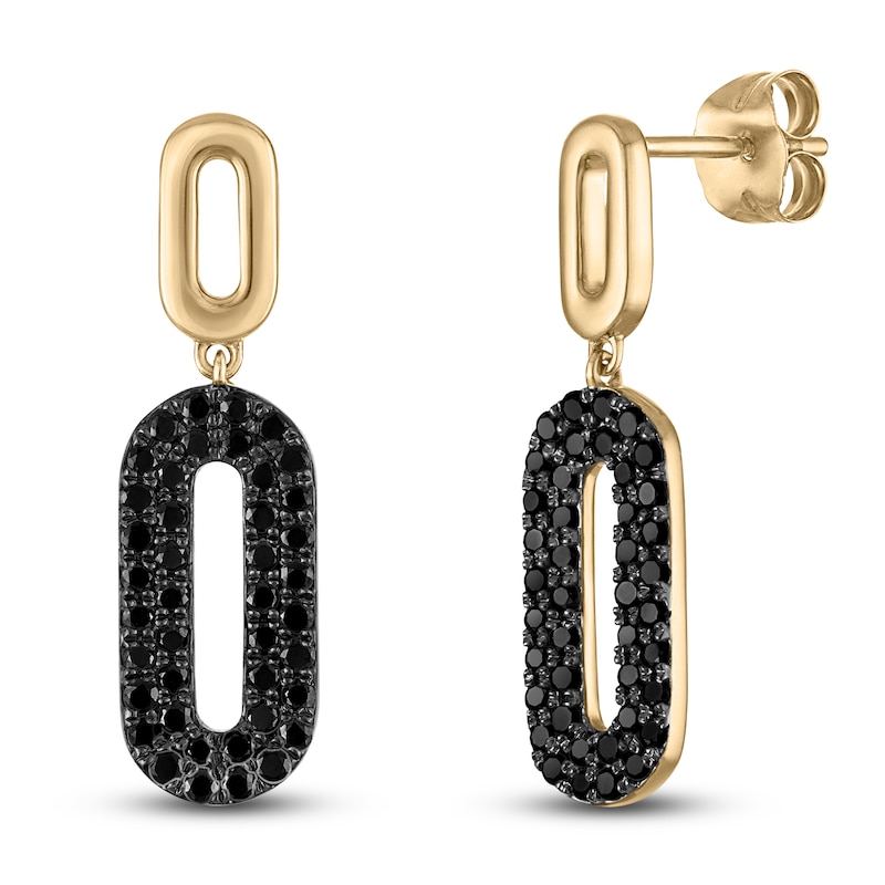 Main Image 2 of Black Diamond Paperclip Drop Earrings 5/8 ct tw 14K Yellow Gold