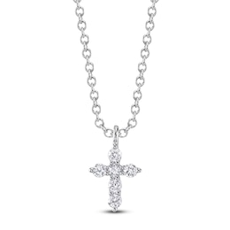 Shy Creation Diamond Cross Necklace 1/10 ct tw 14K White Gold 18" SC55026657