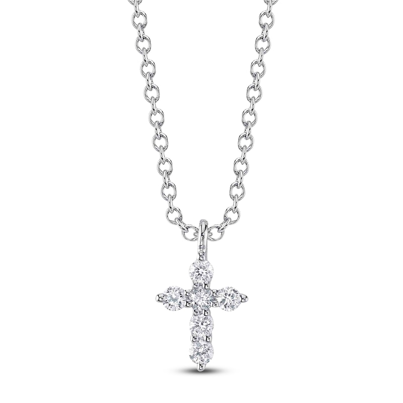 Main Image 1 of Shy Creation Diamond Cross Necklace 1/10 ct tw 14K White Gold 18" SC55026657