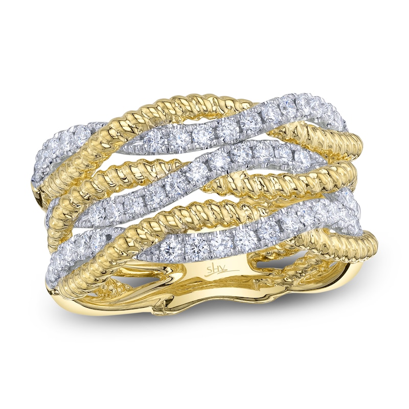 Main Image 1 of Shy Creation Diamond Twist Crossover Ring 5/8 ct tw 14K Yellow Gold SC55026952RD