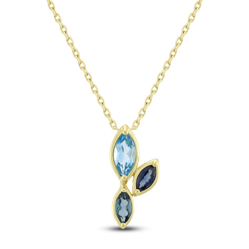 Main Image 1 of Marquise-Cut Natural Swiss Blue Topaz, London Blue Topaz & Blue Sapphire Necklace 14K Yellow Gold 18"