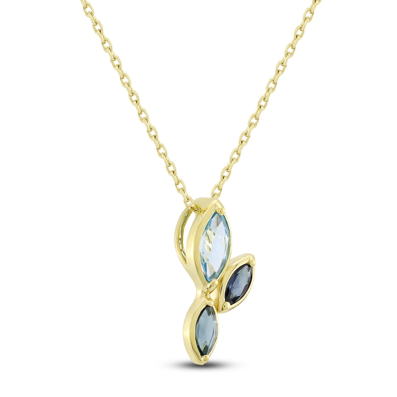 Main Image 2 of Marquise-Cut Natural Swiss Blue Topaz, London Blue Topaz & Blue Sapphire Necklace 14K Yellow Gold 18"