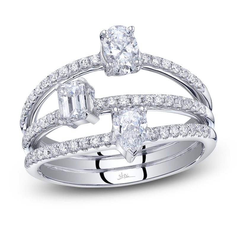 Main Image 1 of Shy Creation Oval, Emerald, Pear & Round-Cut Diamond Three-Row Ring 1-1/5 ct tw 14K White Gold SC22006176