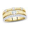 Thumbnail Image 1 of Shy Creation Emerald & Round-Cut Diamond Three-Row Ring 5/8 ct tw 14K Two-Tone Gold SC22009738