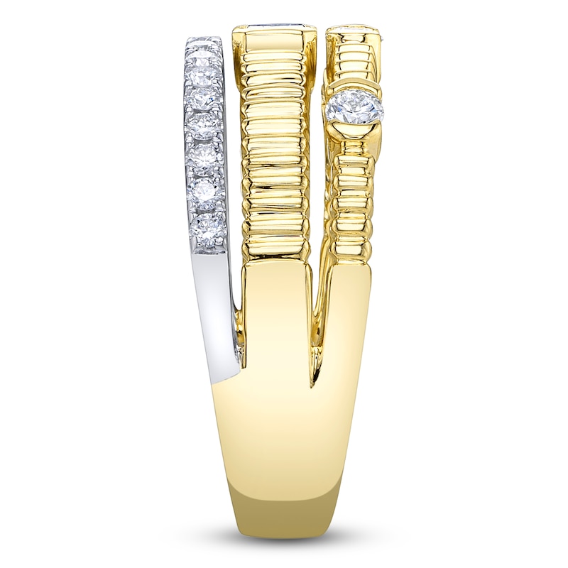 Main Image 2 of Shy Creation Emerald & Round-Cut Diamond Three-Row Ring 5/8 ct tw 14K Two-Tone Gold SC22009738