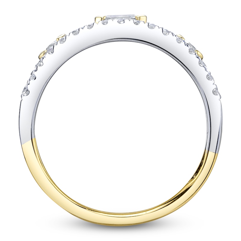 Main Image 3 of Shy Creation Emerald & Round-Cut Diamond Three-Row Ring 5/8 ct tw 14K Two-Tone Gold SC22009738