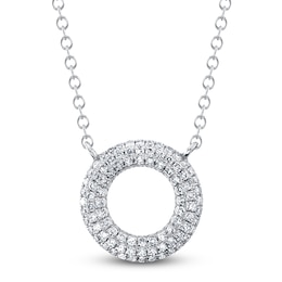 Shy Creation Diamond Open Circle Necklace 1/5 ct tw 14K White Gold 18" SC55024580
