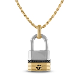 1933 by Esquire Men's Black Diamond Padlock Necklace 1/5 ct tw Sterling Silver & 14K Yellow Gold Plating 22"