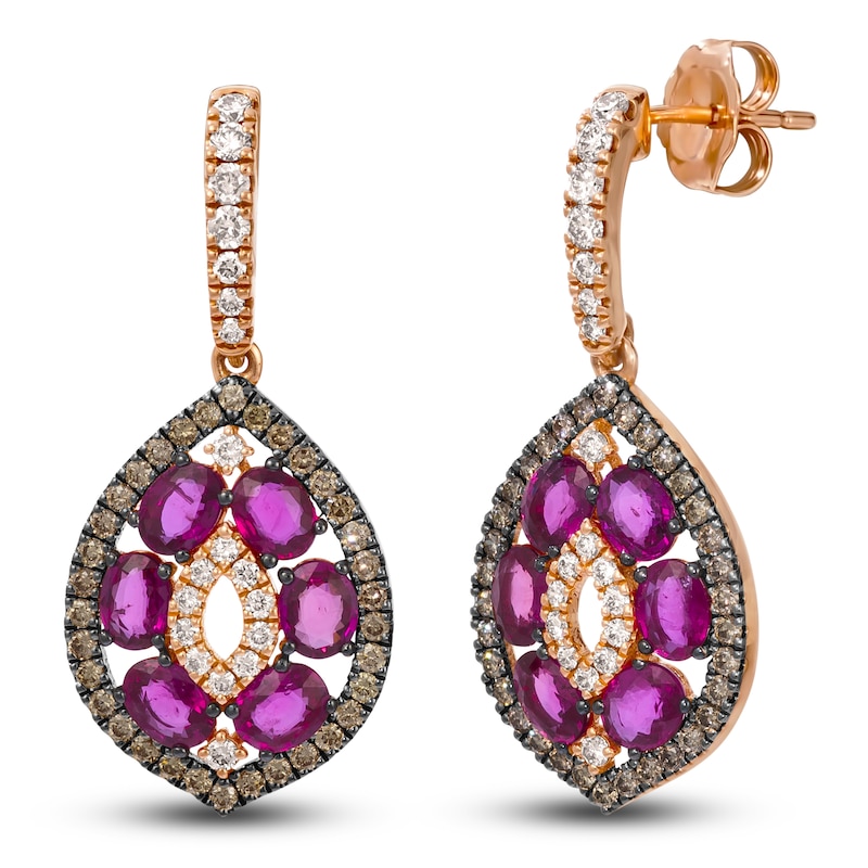 Main Image 1 of Le Vian Oval-Cut Ruby Marquise-Shaped Dangle Earrings 7/8 ct tw Diamonds 14K Strawberry Gold
