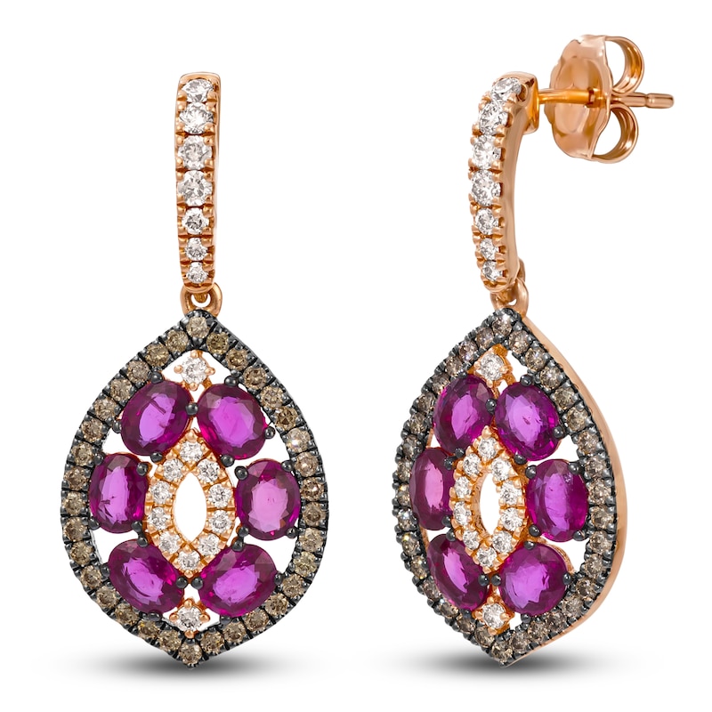 Main Image 2 of Le Vian Oval-Cut Ruby Marquise-Shaped Dangle Earrings 7/8 ct tw Diamonds 14K Strawberry Gold