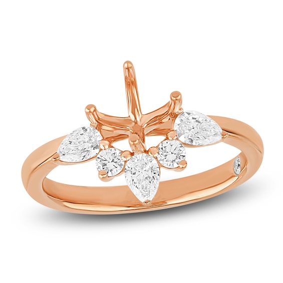 Storied Diamond Desert Sands of Eternity Pear-Shaped & Round-Cut Half-Halo Engagement Ring Setting 5/8 ct tw 18K Rose Gold