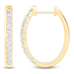 Diamond Oval Hoop Earrings 1/4 ct tw 10K Yellow Gold