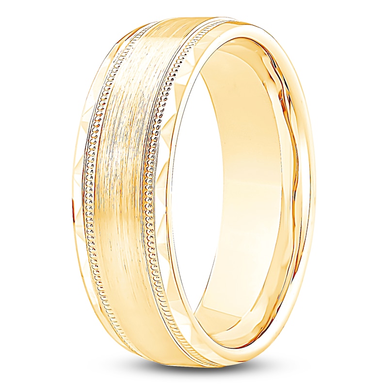Main Image 2 of Men's Brushed Center Milgrain Wedding Band 14K Yellow Gold 6.9mm