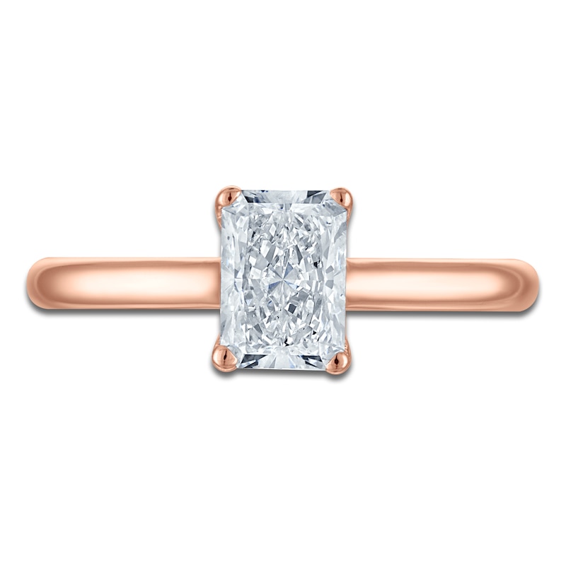 Main Image 3 of Radiant-Cut Lab-Grown Diamond Solitaire Plus Engagement Ring 1 ct tw 18K Rose Gold (VS2/F)