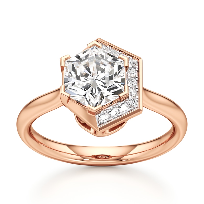 Main Image 1 of J'Lure Hexagon Brilliant-Cut Lab-Grown Diamond Half-Halo Engagement Ring 2 ct tw 18K Rose Gold