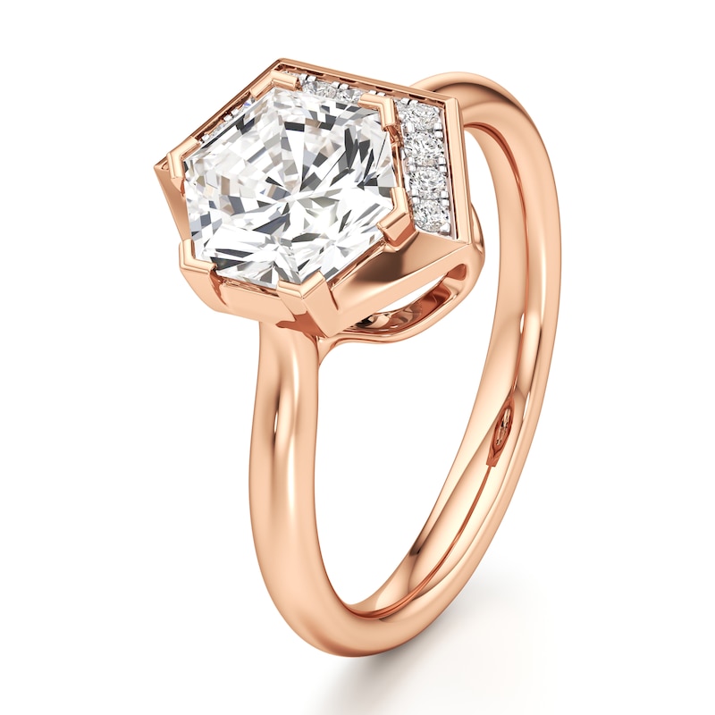 Main Image 4 of J'Lure Hexagon Brilliant-Cut Lab-Grown Diamond Half-Halo Engagement Ring 2 ct tw 18K Rose Gold