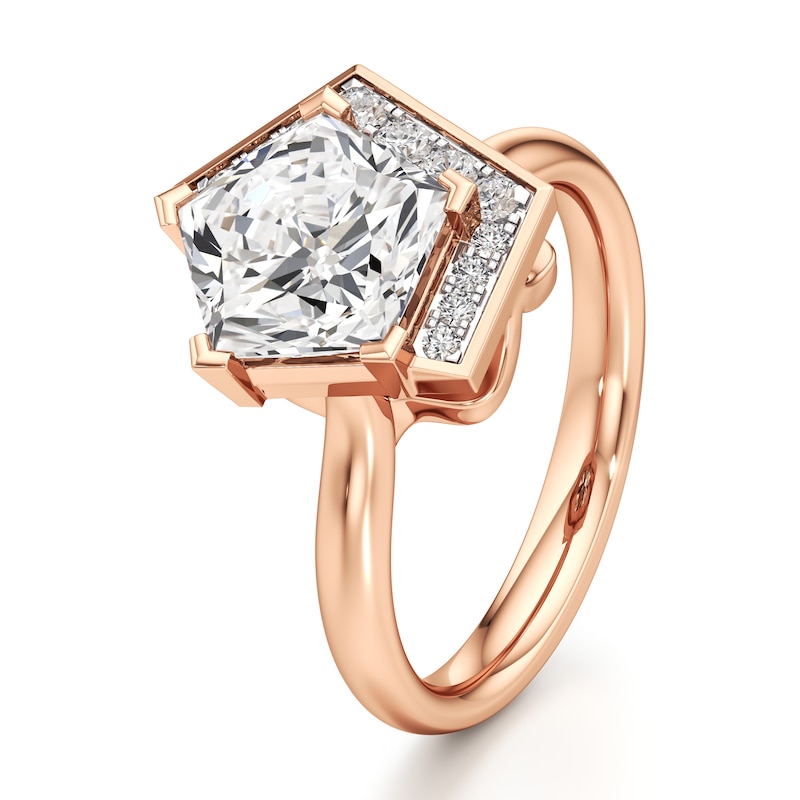 Main Image 4 of J'Lure Pentagon Brilliant-Cut Lab-Grown Diamond Half-Halo Engagement Ring 3-1/6 ct tw 18K Rose Gold